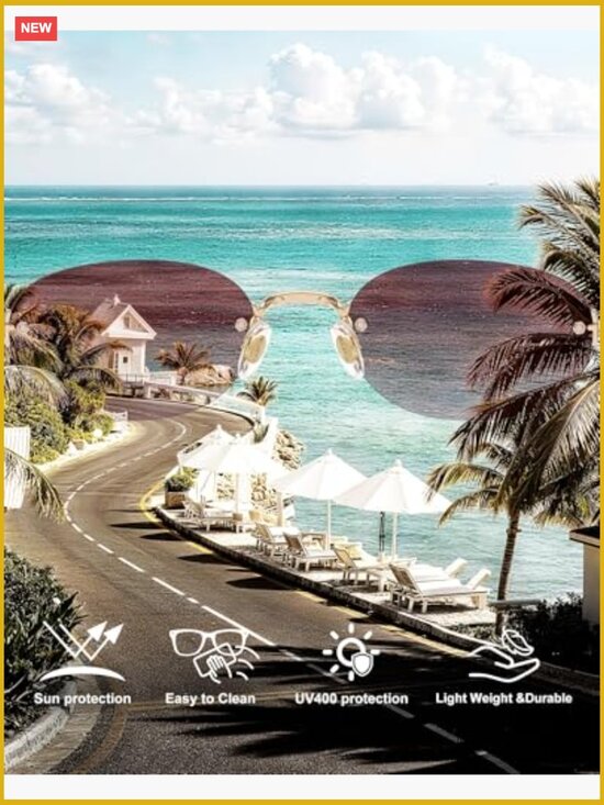 Rimless Oval Sunglasses with Metal Frame & Acetate Arms - UV400 Protection main image 7